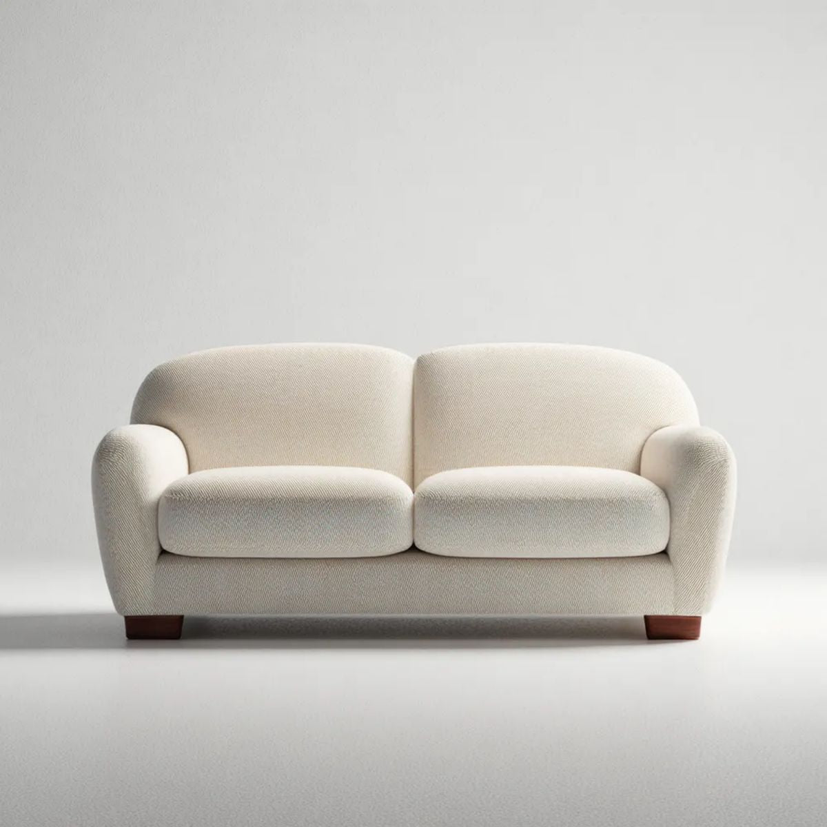 Kremowa sofa dwuosobowa z tapicerką z tkaniny i drewnianymi nogami, 160 × 85 × 78 cm